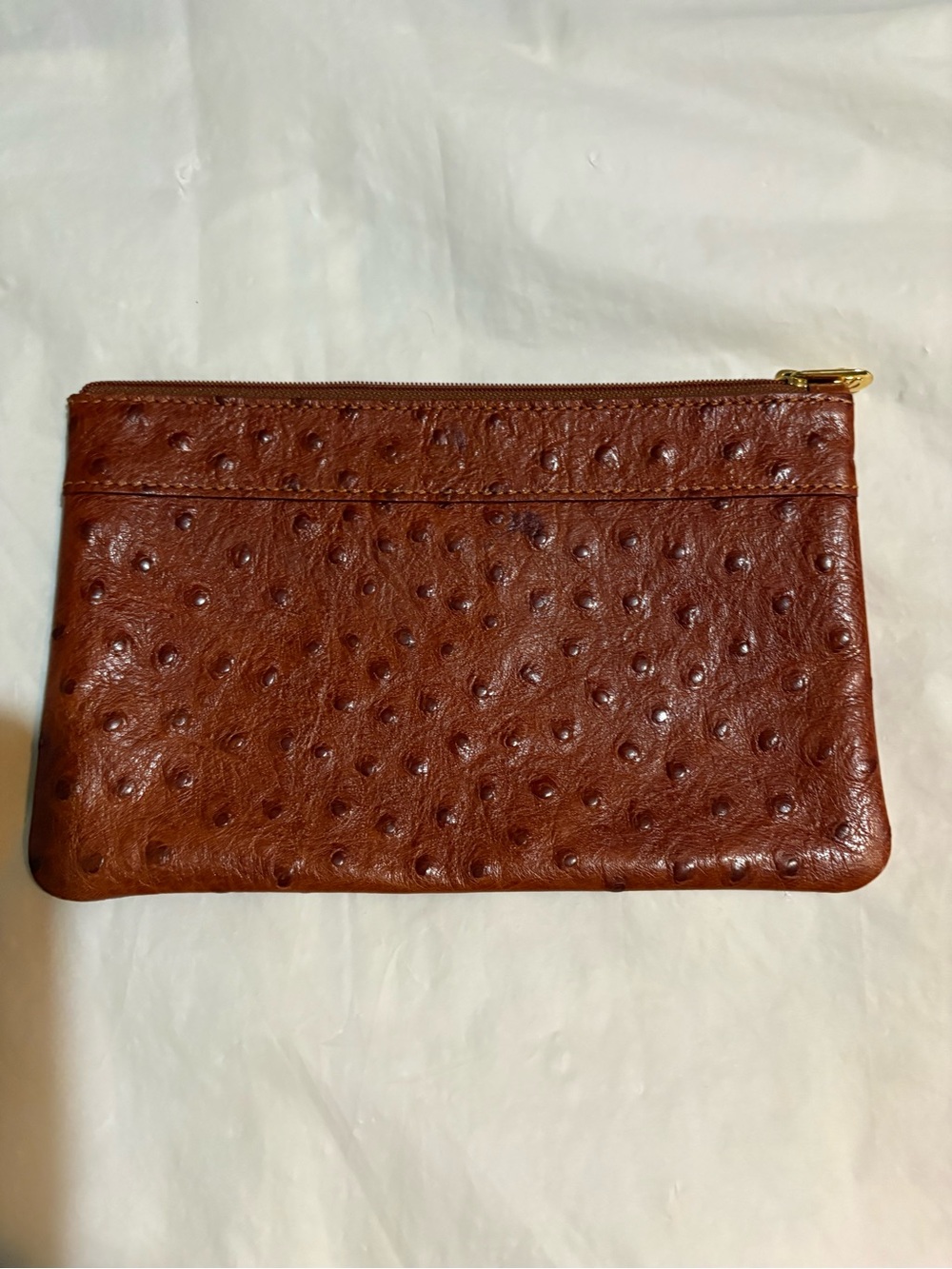 Carla Sade Brown Ostrich-Pattern Leather Clutch